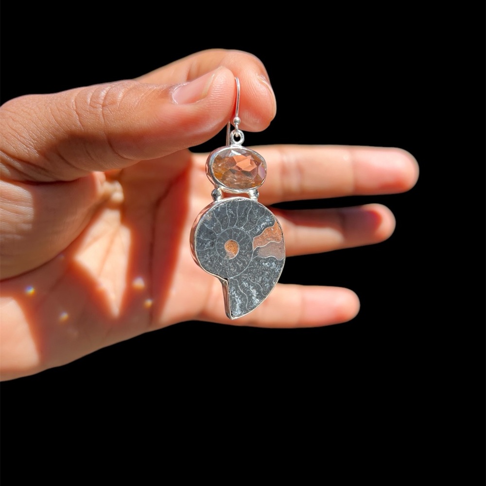 Ammonite Fossil Shell And Morganite Gemstone 925 … - image 4